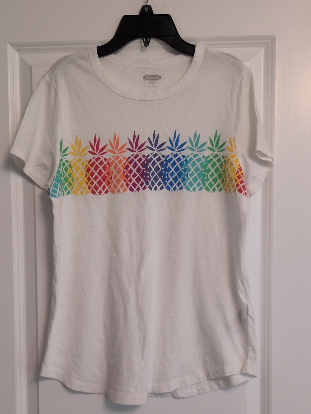 Old Navy White Tee with Rainbow Pineapple Row